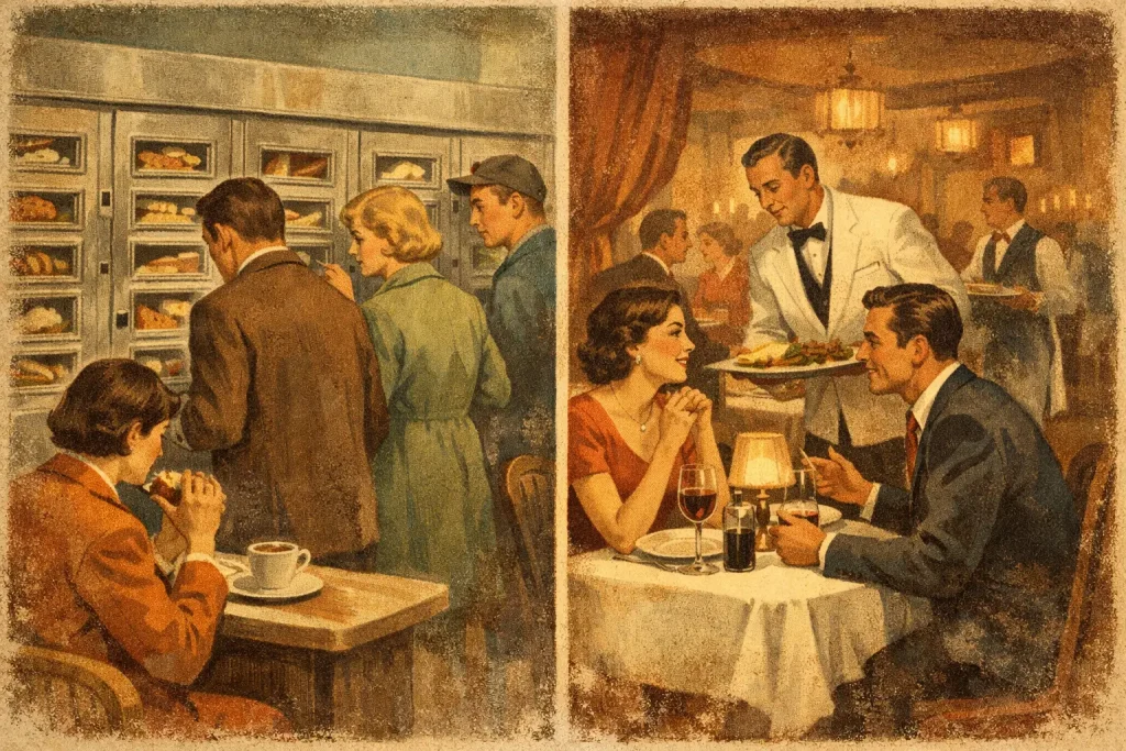Speisenautomat vs Restaurantbesuch im Alltag